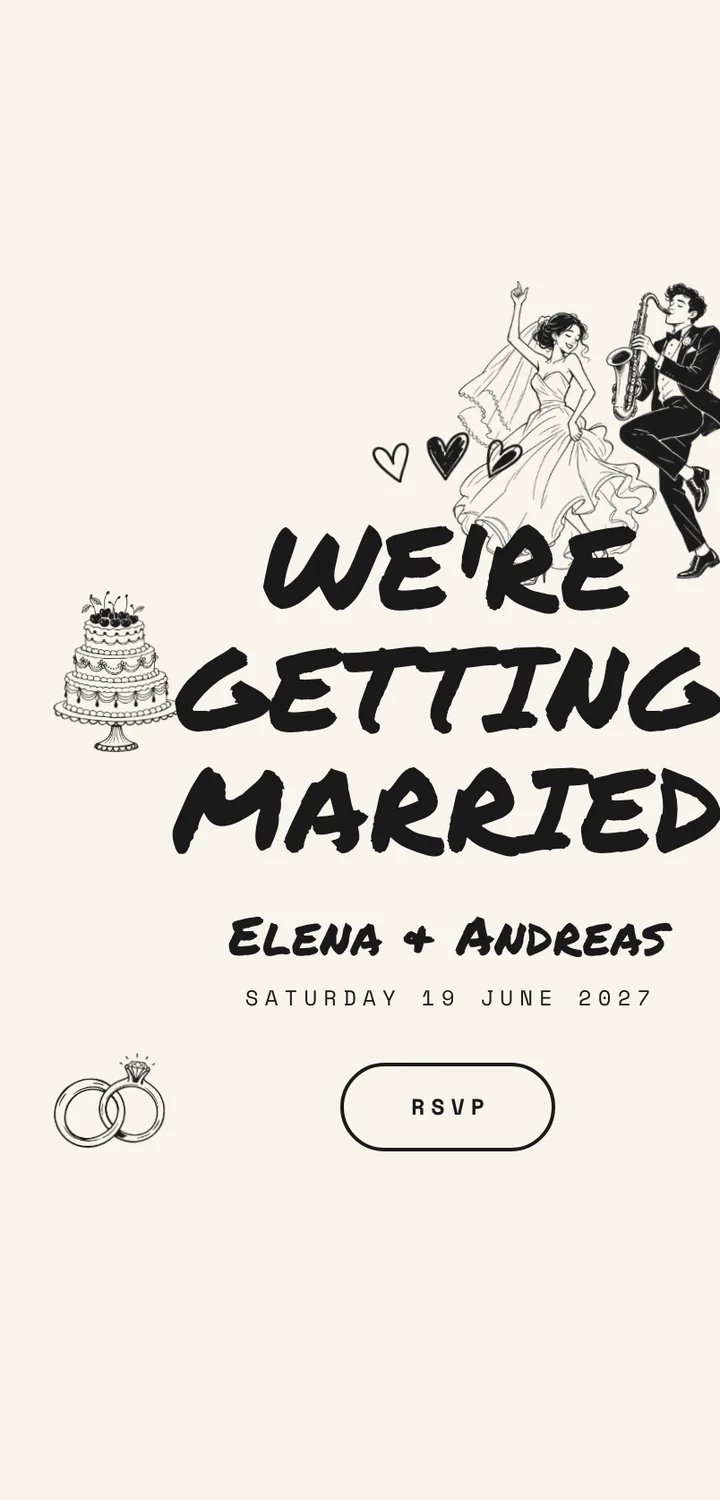 Ink — a hand-drawn, one-colour wedding invitation